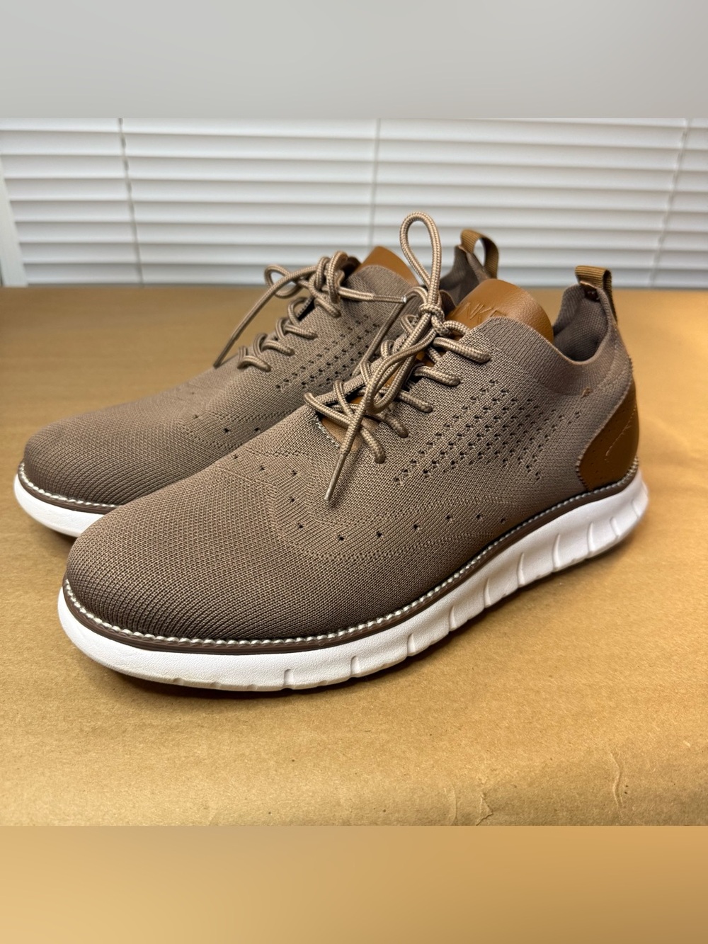 Men's Knit Lace-Up Sneakers in Brown with White Sole